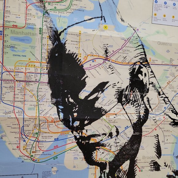 Batman Other - Handpainted Batman on a NYC Subway Map Acrylic painting